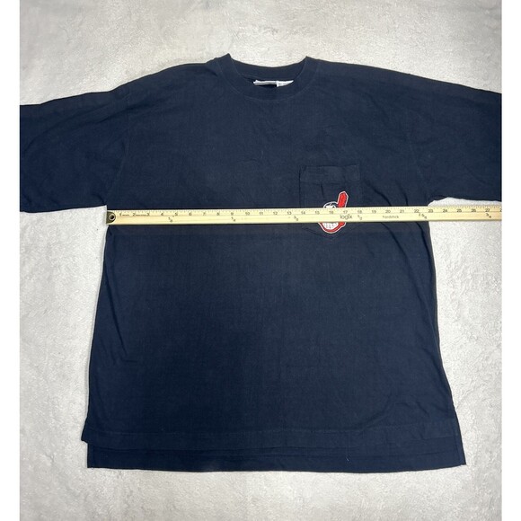 Vintage 90s Pro Edge Cleveland Indians Embroidered Blue Pocket T-Shirt Sz Large - Picture 4 of 6